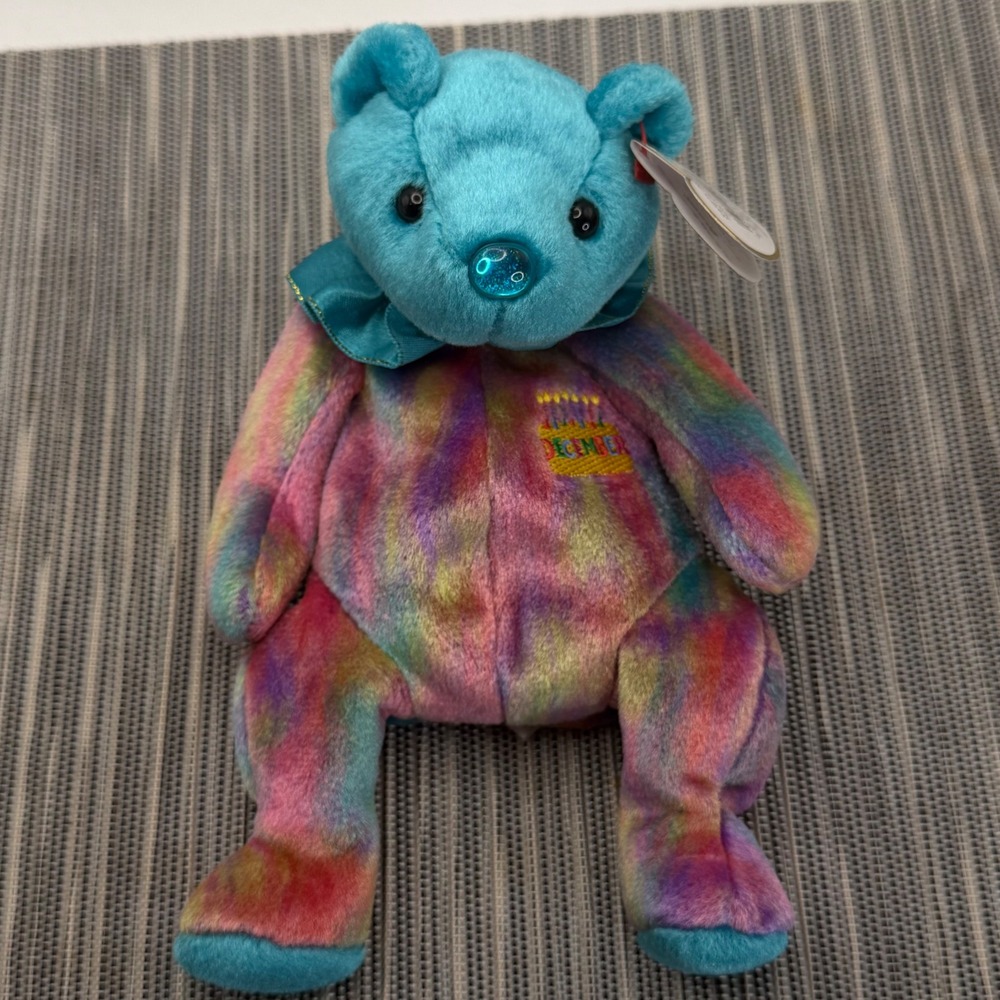 Ty Beanie Babies December Birthday Bear Turquoise Birthstone Tie Dye Plush 8.5"